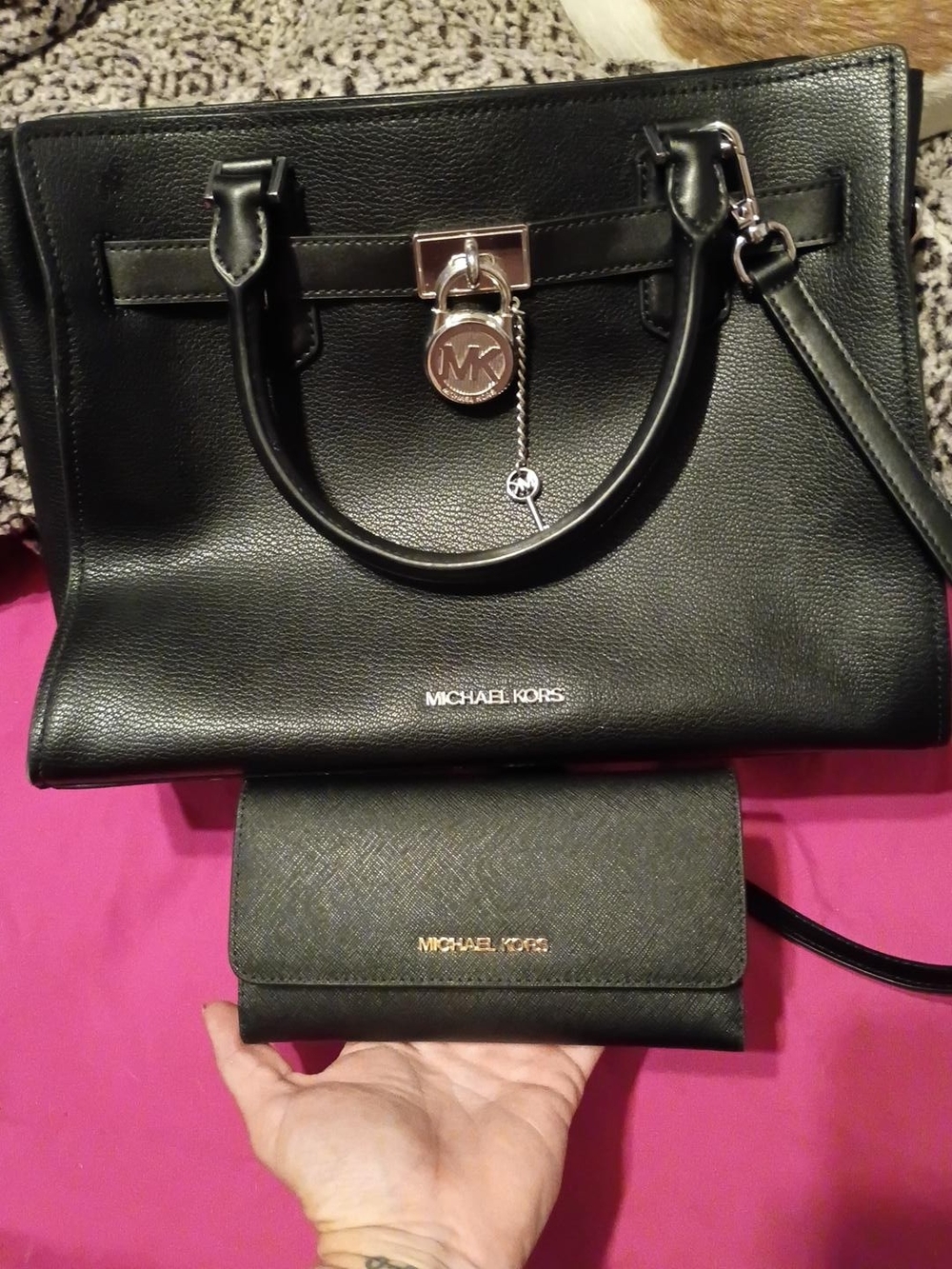 Michael Kors Hamilton Leather Satchel & Matching Wallet Black